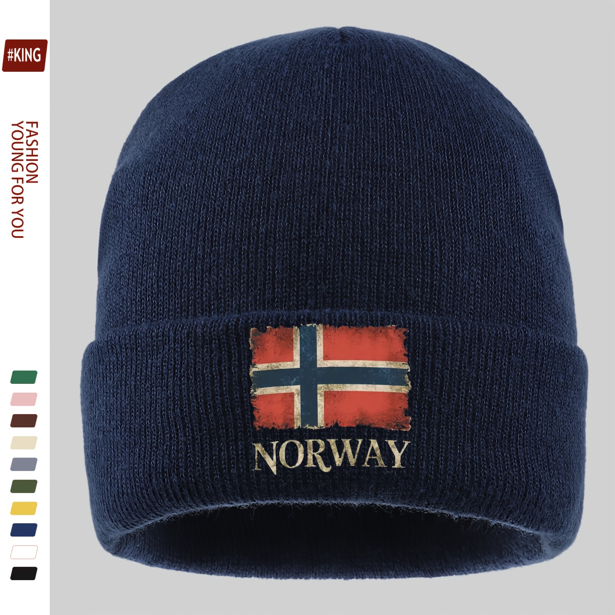 TEMU 1pc Vintage Flag Print Winter Hat, -resistant Unisex Beanie, Striped Cap, Men's And Women's Outdoor Sports Warm Hat, Autumn And Winter Dad's Ski