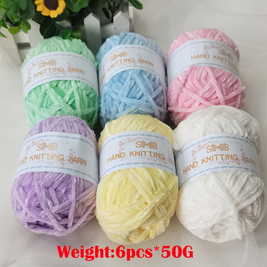 TEMU 6pcs Premium Velvet Yarn For Beginners - Soft Polyester Chenille , Ideal For Crochet Dolls & Hats, 300g