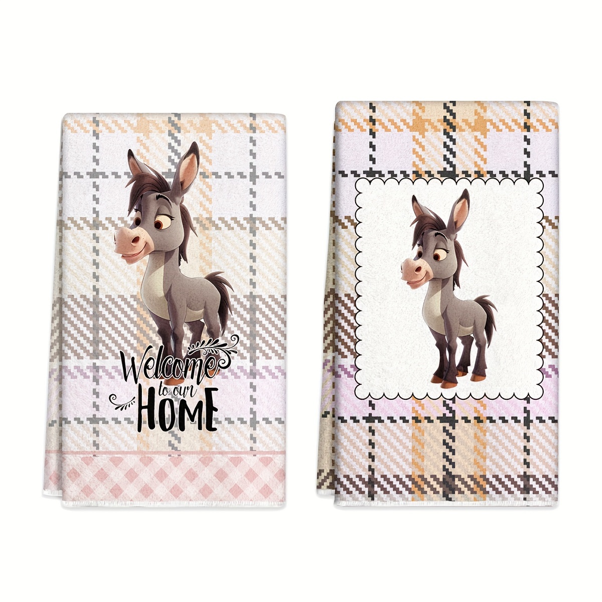 

2pcs, Dish Towels, Cute Donkey Illustration Hand Towels, Rustic Country Style, Microfiber, Absorbent Kitchen Tea Towels, Cooking, Baking