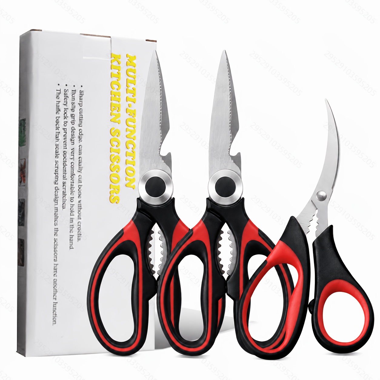 TEMU 3pcs Kitchen Scissors Set | Heavy Duty Stainless Steel Sharp Cooking Shears, Dishwasher Safe, , 8-inch , For Meat, Fish, Poultry, And Various