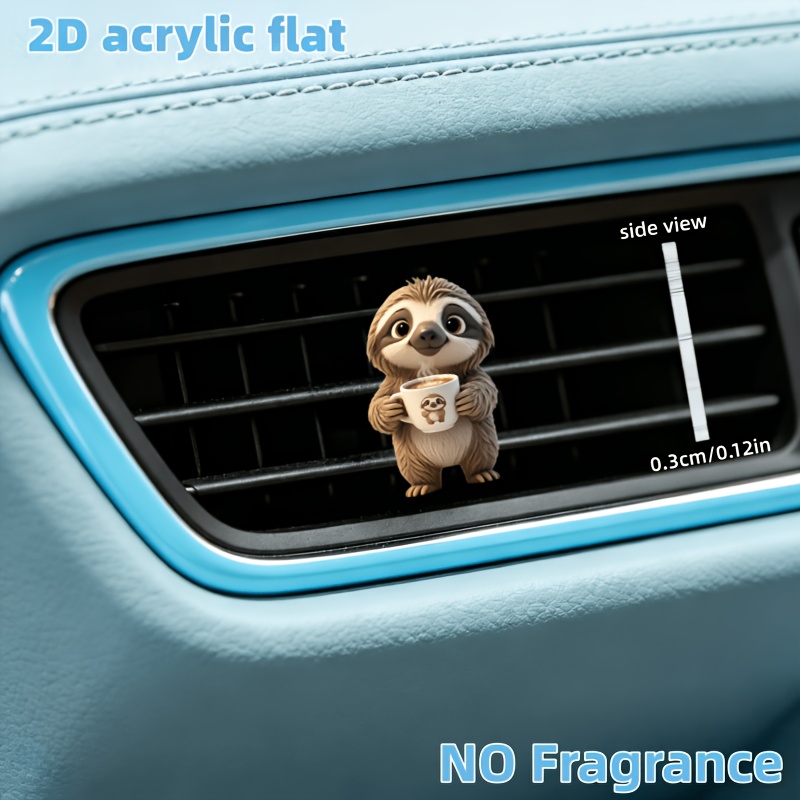 TEMU 2d Flat, 1pc Cute Sloth Holding Coffee Pattern Car Vent Clip Decoration, "unscented", With Dual Unscented Sponge Sheets, Fragrance , Acrylic