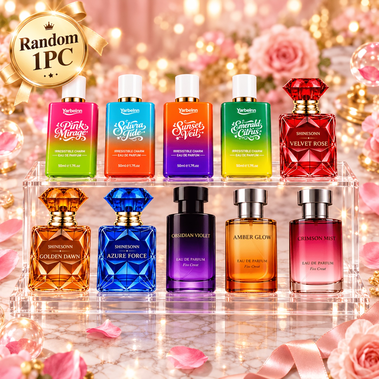 TEMU Random 1pc Women's Perfume, Gradient & Diamond-cut Glass Bottle Eau De Parfum, Long-lasting Fragrance For Daily Wear & Date Nights, Ideal Gift