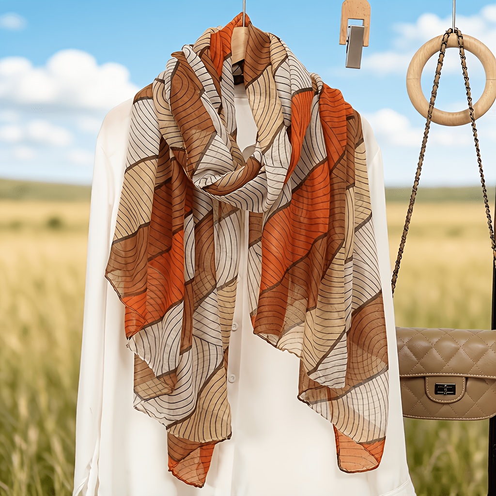 TEMU Elegant Printed Satin Scarf - Vintage Style Headscarf Beach Towel - Lightweight, Multi-functional Women's Accessory, New Fashionable , Versatile