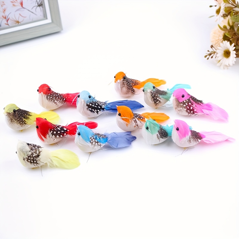 

12pcs Vibrant Foam Sparrow Ornaments - Realistic Feathered Bird Decorations For Christmas Tree & Seasonal , Battery-free, In Assorted Colors