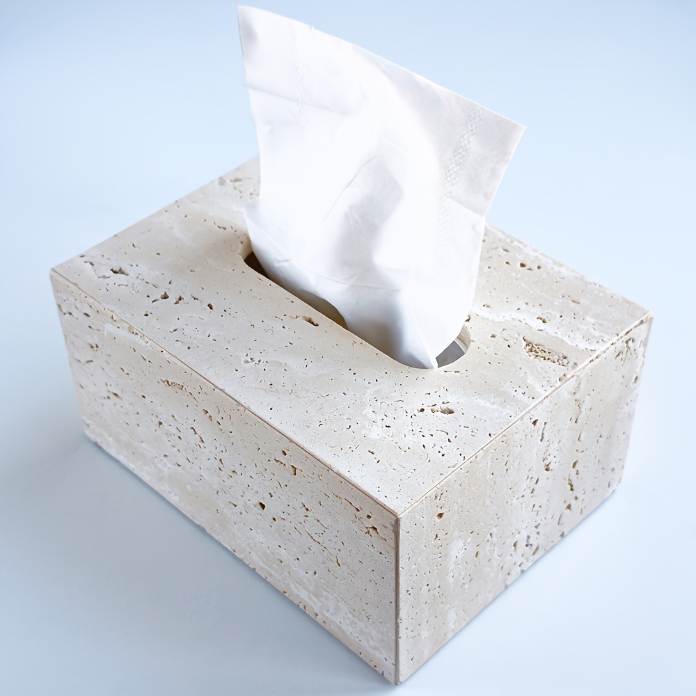 1pc Light Luxury Marble Tissue Box, Hand Towel Box, Countertop Home Living Room Bathroom Creative Hotel Tissue Dispenser