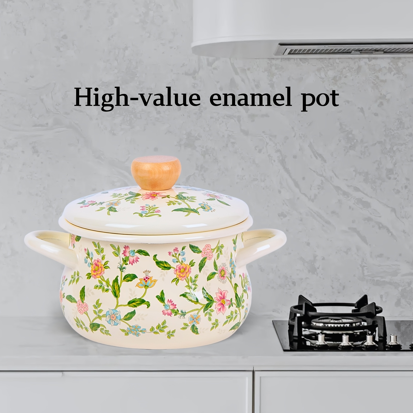 enamel floral soup pot with rolled edges suitable for   and induction cooker ideal for fresh cooking journey details 3