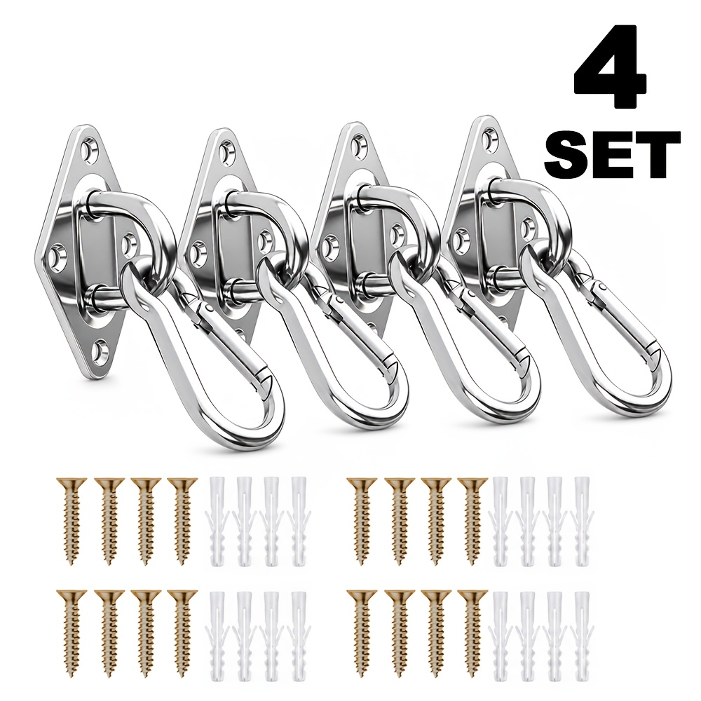TEMU 2/4 Set 304 Stainless Steel Pad Eye Plate With Spring Snap Hook, Heavy Duty Wall Ceiling Mount Hanging Kit With Screws & Anchors For Sun Shade