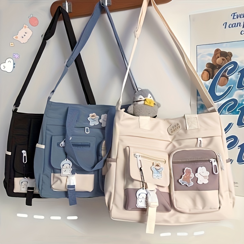 

Cute Cartoon Nylon Crossbody Bag, Large Capacity Shoulder Bag With Adjustable Strap, Casual Messenger Handbag For School