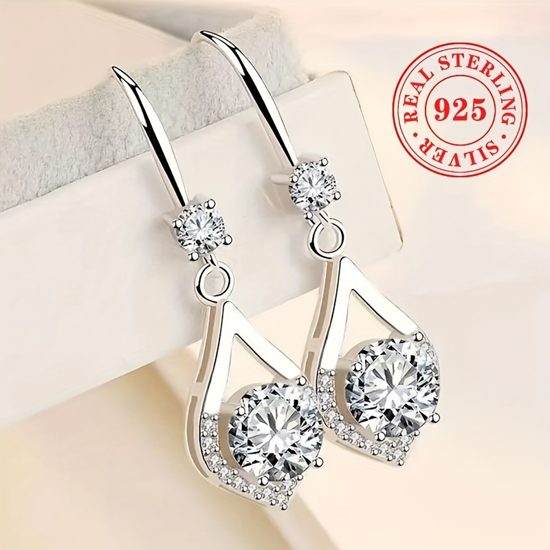 TEMU Wedding Earrings Made Of 2.2 Grams Of Pure S925 Silver, Shining Zirconia Pendant Earrings For Ladies' Jewelry.
