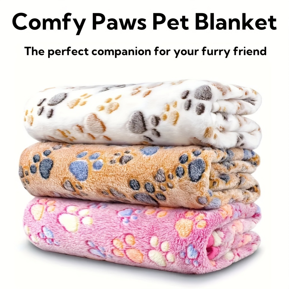 

1/3 Pack Paw Print Cartoon Pattern Fleece Flannel Pet Blanket, Polyester Throw For , Machine Washable, Ideal For Extra Small To Large Breeds