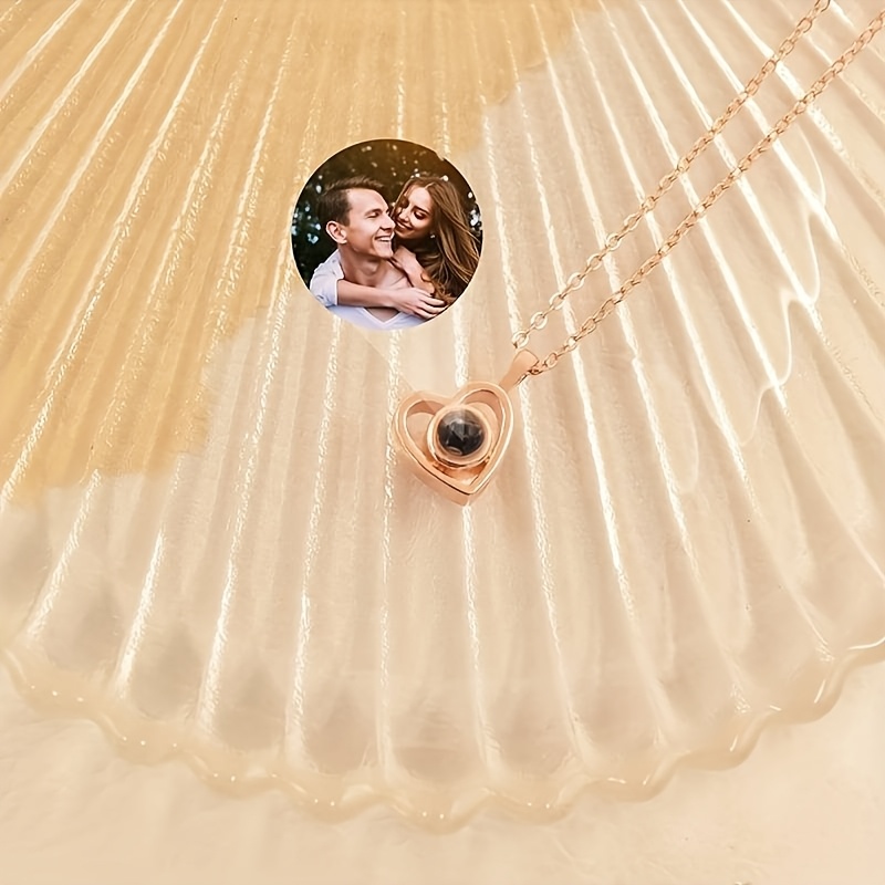 TEMU Custom Photo Necklace, Personalized Photo Projection Necklace - Heart-shaped Photo Pendant, Insert Your Photo, Weddings/anniversaries/birthdays,
