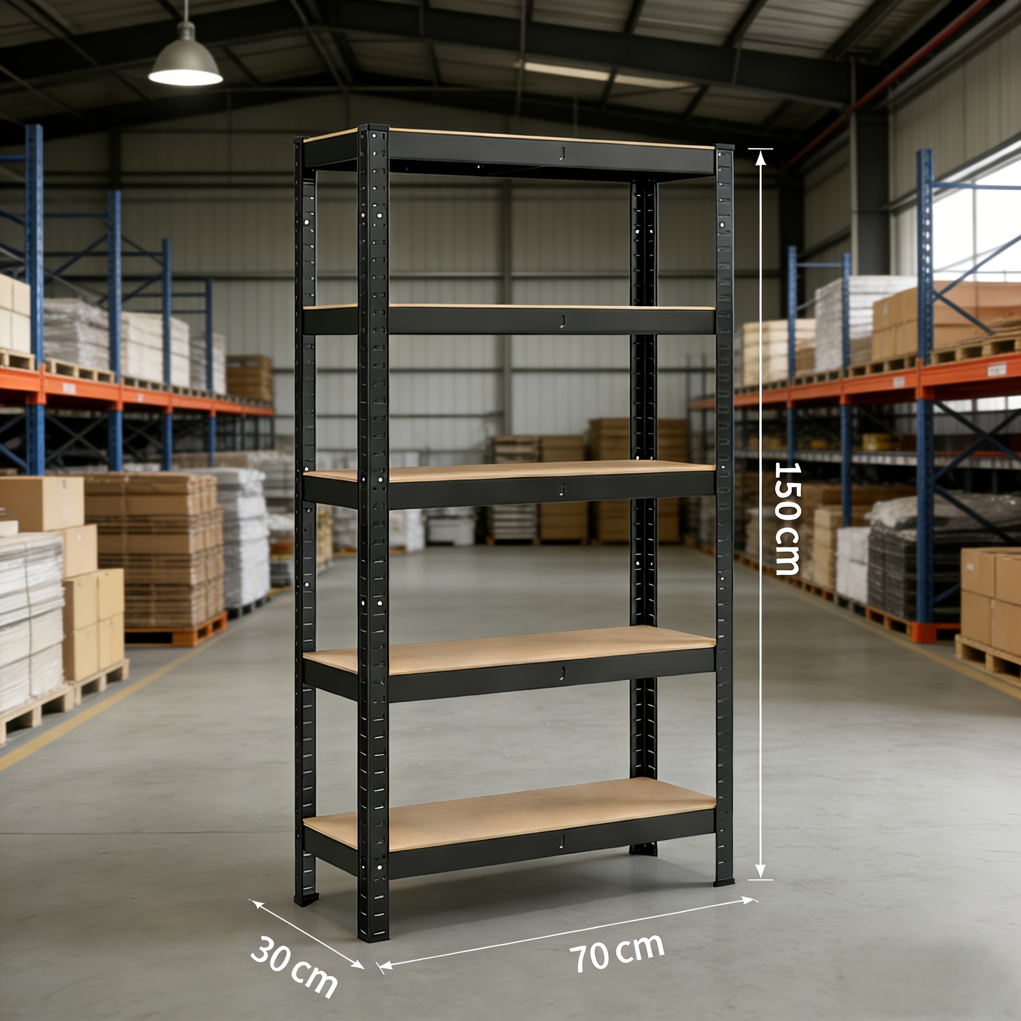 TEMU Heavy-duty Adjustable Shelf Unit With 5 Tiers, In 150m Or 200m, Featuring A Boltless Stainless And Mdf Shelves. Ideal For Garage, Workshop, Home