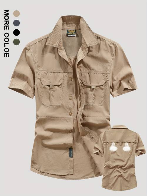 item picture 2025 new summer outdoor mountaineering quick dry short sleeved shirt thin mens casual large pockets breathable quick drying nylon shirt