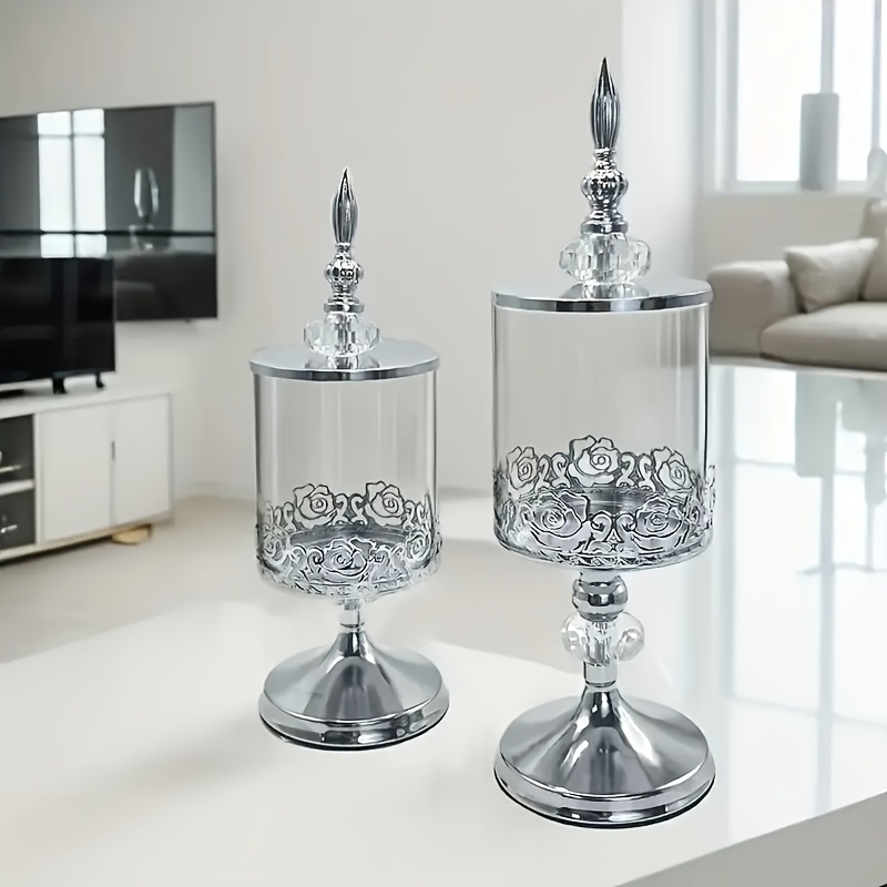 2pcs elegant   candy jars with polished metal lids vintage european style luxurious crystal storage containers for living room coffee tables   decor with lace design ideal for holiday themes holiday decor lace design jars crystal glass jars candy storage