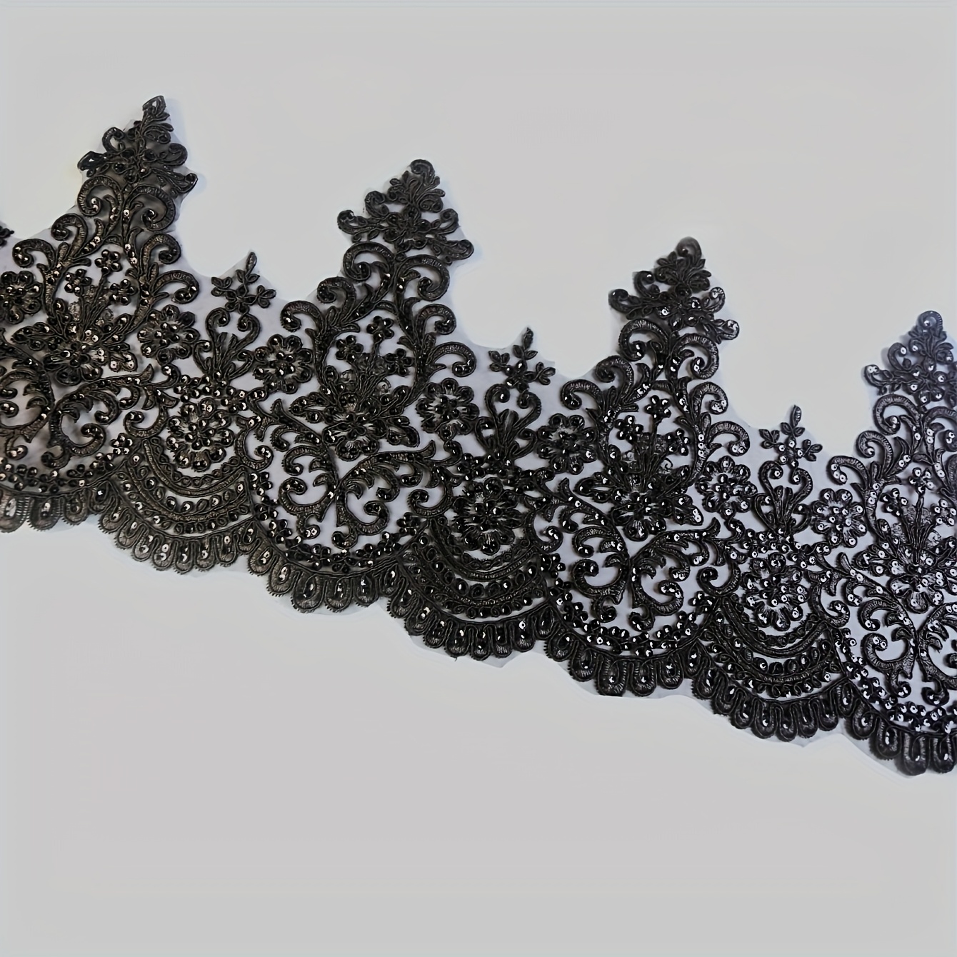Image of 1 Yard Sequined Embroidered Lace, 31cm Wide Decorative Trim, Craft Decoration Material