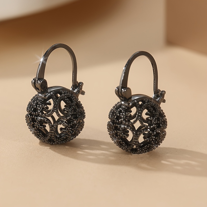 Image of Art Deco Lever-back Earrings, Vintage Style Silvery-plated Dangle Earrings For Women, Gun-black, , Earrings, Holiday Gifts
