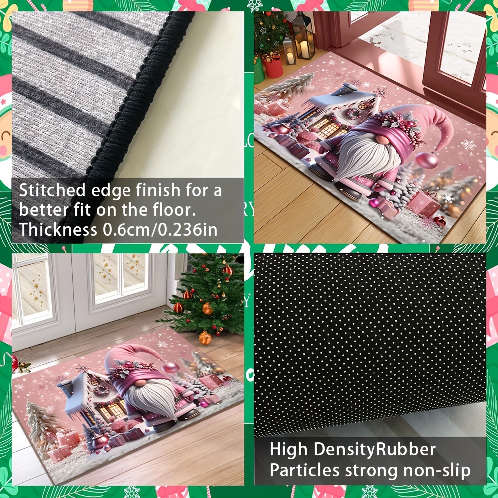   pink christmas gnome welcome doormat 6mm thick non slip machine washable     decor gnome decor   details 4