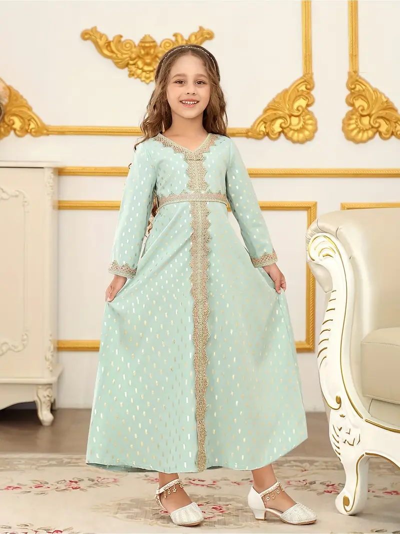 girls middle eastern arabic elegant dress green golden dot - Temu Mauritius girls middle eastern arabic elegant dress green golden dot - Temu Mauritius