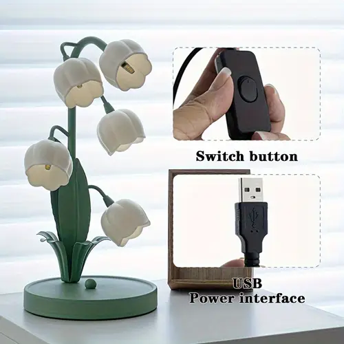 usb usb powered flower table lamp with matte artistic decorative lighting switch button control power interface