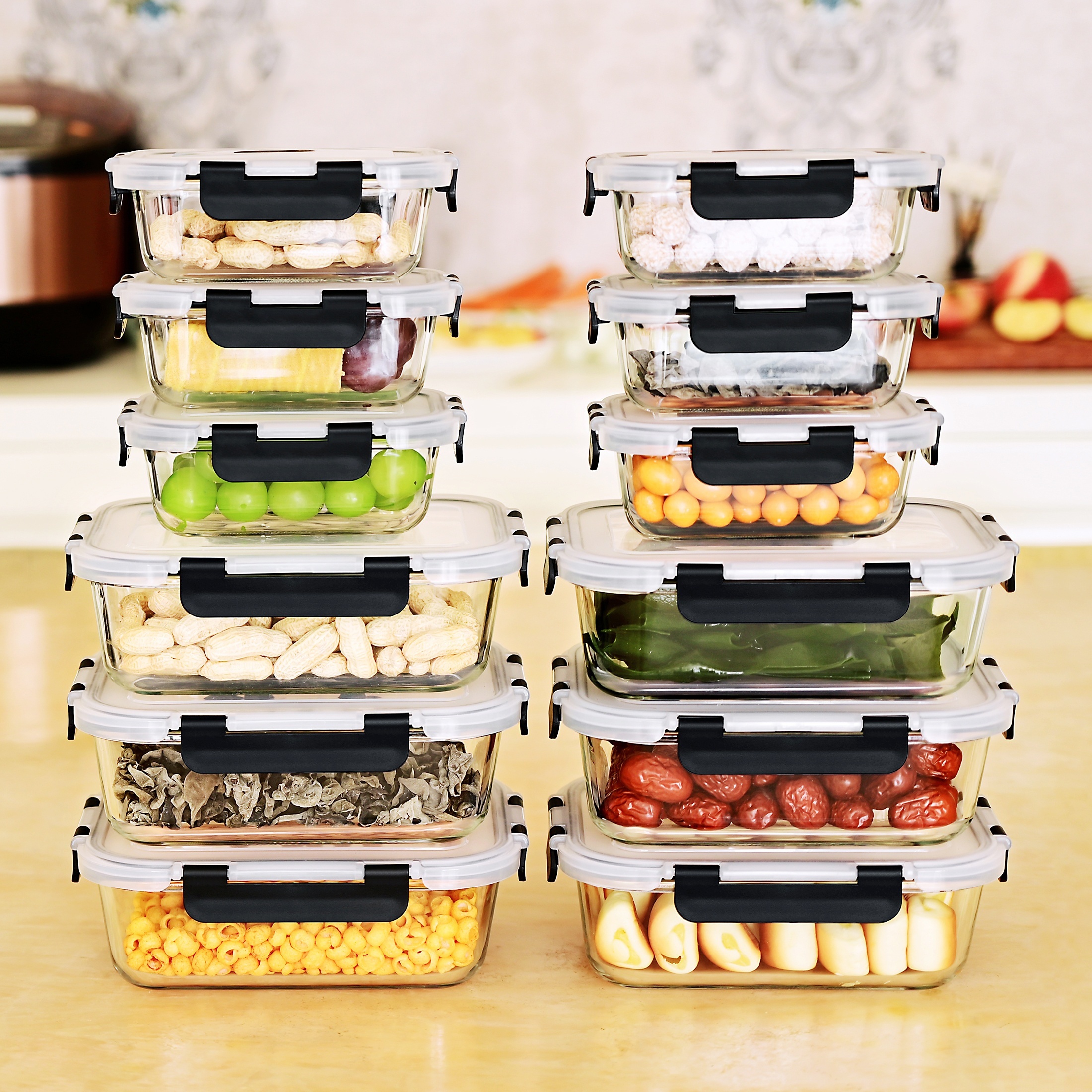 

24pcs(12 Containers +12lids) High Borosilicate Glass Food Storage Containers Set, Glass Food Meal Prep Containers With Leakproof Airtight , Lunch, , , Kitchen Pantry Organizers And Storage