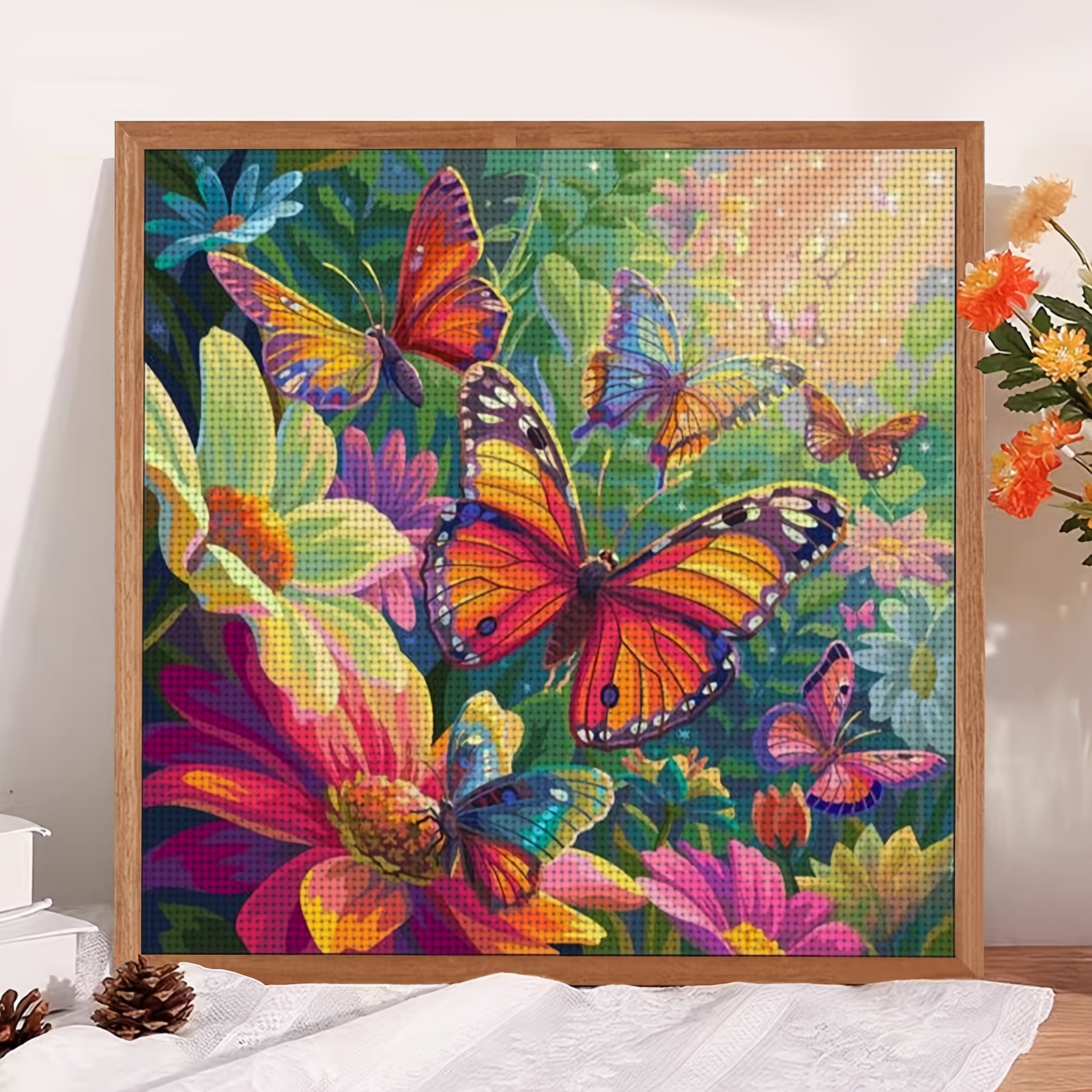 DIY Cross Stitch Print Kit, Butterflies Dancing Among Flowers