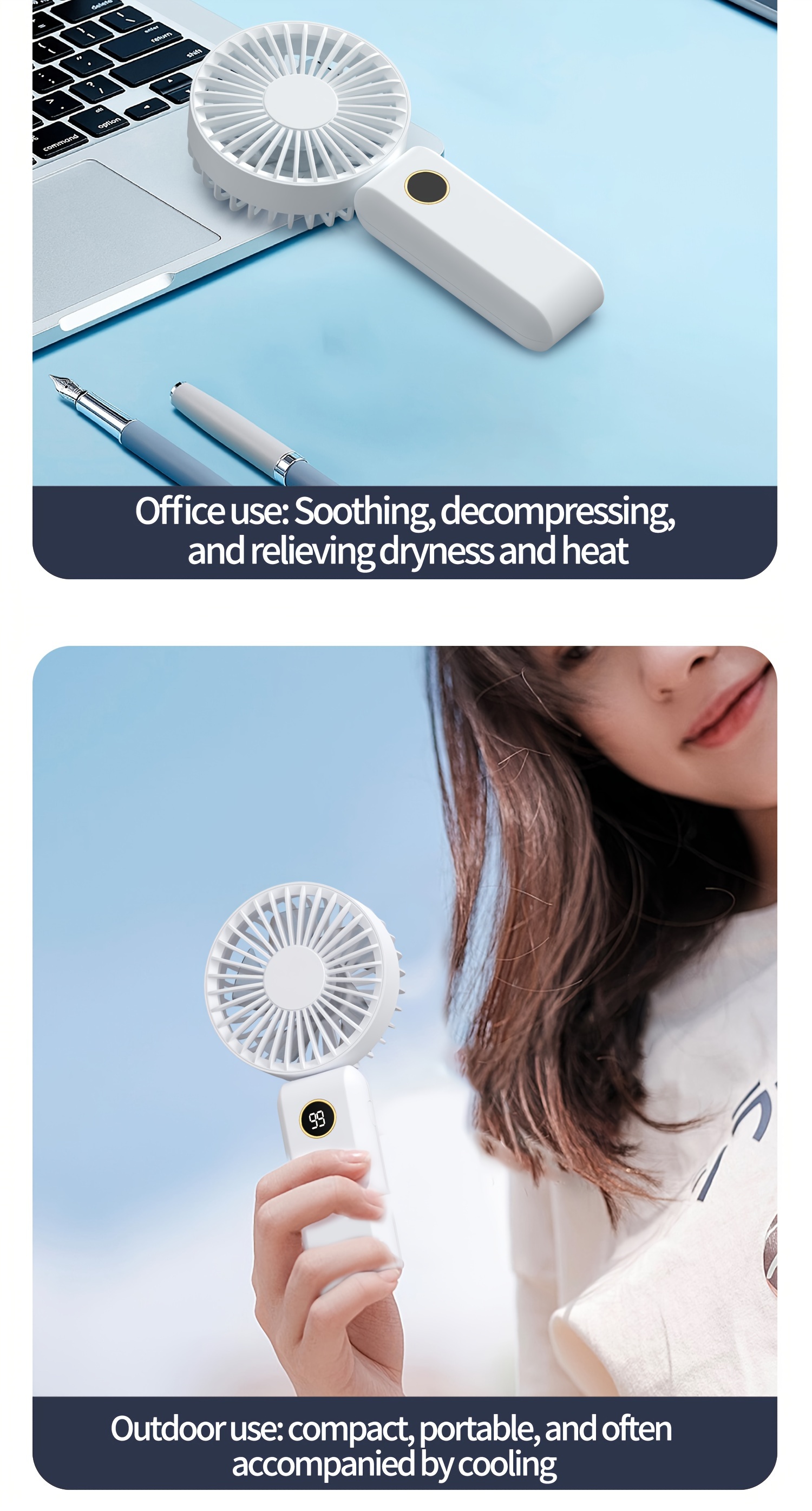 1pc portable mini fan with   usb rechargeable   foldable handle dual desk and handheld use abs material white 2 8  5 4in ideal for office bedroom outdoor travel gift idea details 4