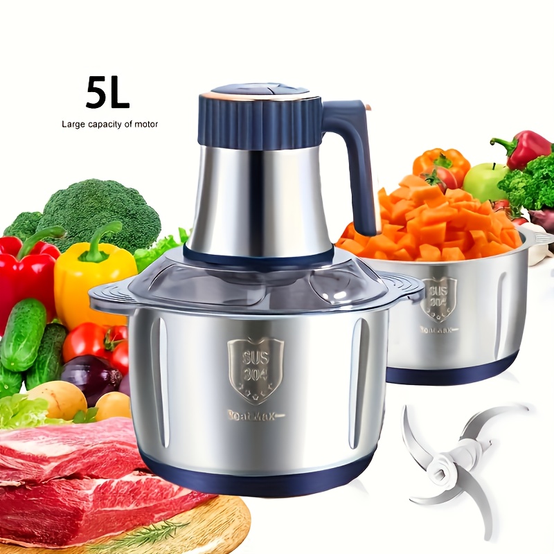 Graisseur électrique en acier inoxydable de grande capacité avec hachoir alimentaire - 5000 tr/min, 220V-240V, prise standard européenne, parfait pour la cuisine, la viande, les légumes, les oignons, l'ail, les salades, les fruits, les noix, le graisseur de viande de cuisine | Moulin en acier inoxydable | Hachoir alimentaire durable, broyeur de viande pour la maison
