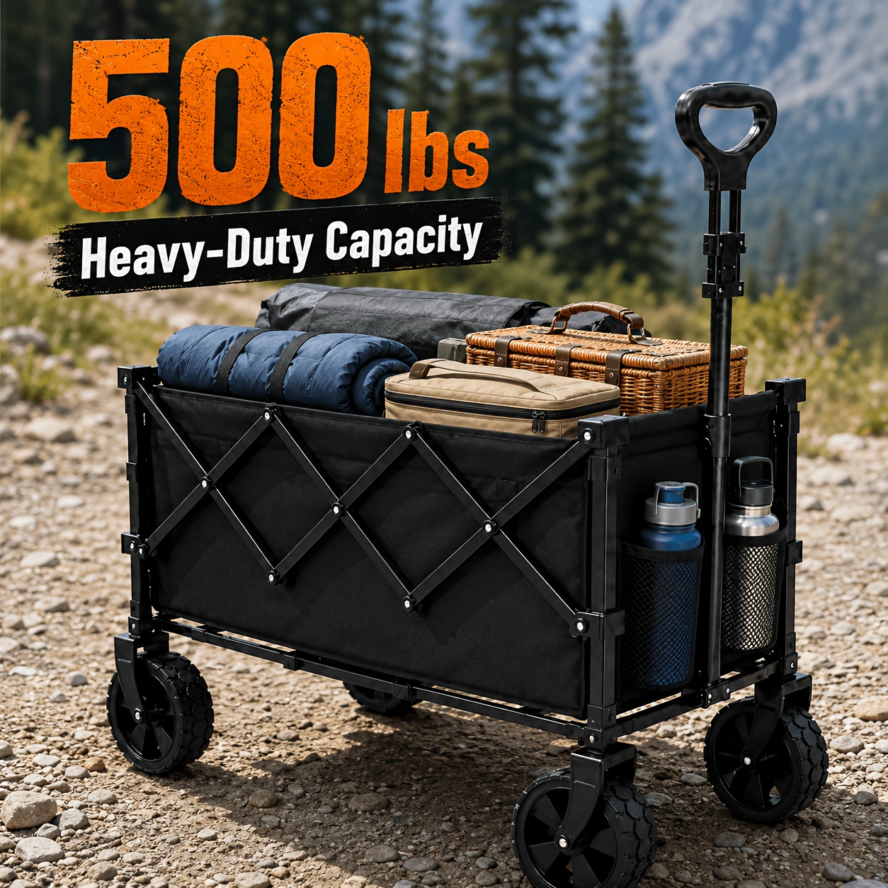 TEMU Chariot Pliable Portable, 500 LBS Robuste, Chariot de Plage Pliant, Chariot Utilitaire Compact d'Extérieur avec Roues Tout-Terrain pour Courses,