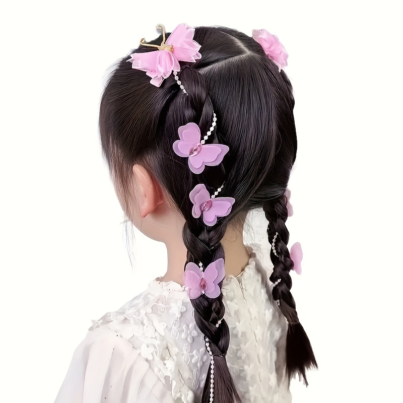 2pcs Bow Tassel Pearl Chain Braid Hair Clip Headwear
