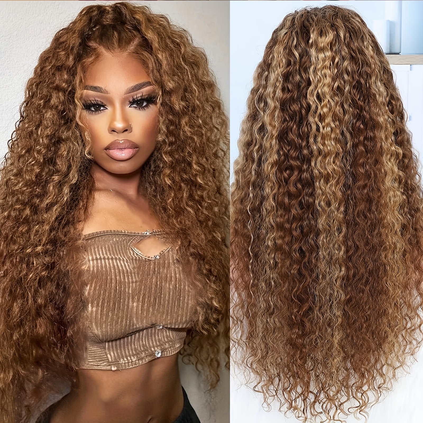 

Highlight Ombre 13x4 Lace Front Wig Human Hair Pre Plucked Hd Transparent 4/27 Honey Blonde Lace Frontal Wigs With Baby Hair 200% Density Colored Water Wave Lace Front Wig Human Hair For Women