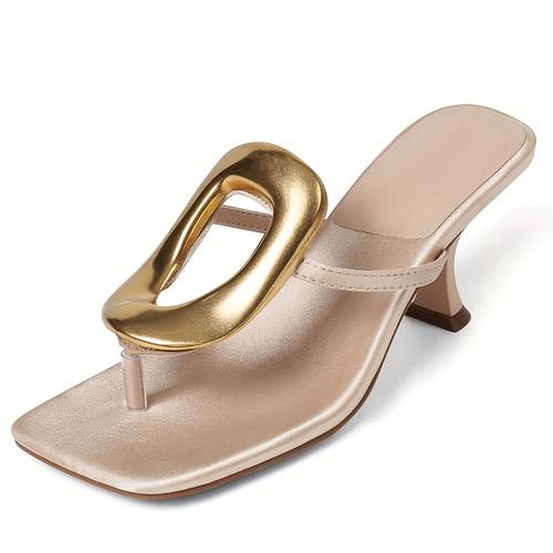 metallic women flip flops sandals kitten heels square toe colorful metal sexy fashion elegant dress summer beach sandals
