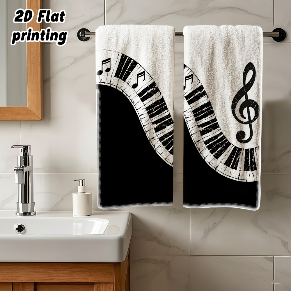 TEMU 2pcs Piano Key & Music Hand Towels - Microfiber Suitable For Bathroom, Kitchen, Face Washing, Modern Towel With Piano Keys & Music Notes,