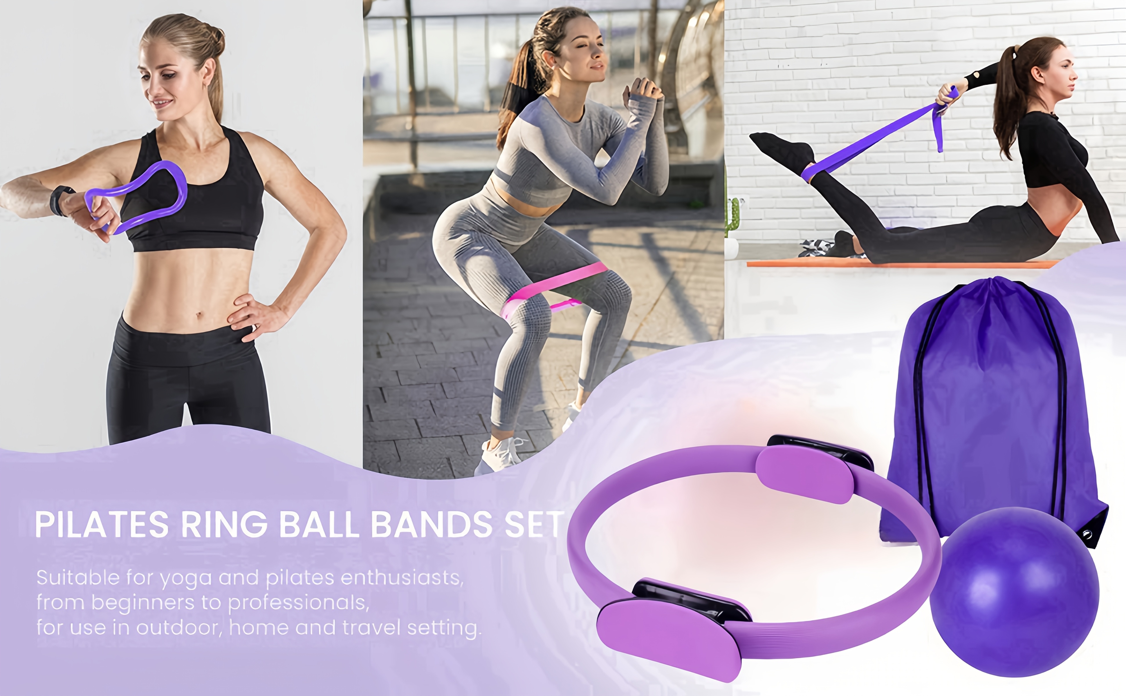 Set of 13 Purple Pilates And Yoga Tools | Professional Training Package | Enhances Core Strength And Flexibility | Home Workout Gear, Yoga Kits for Women, Pilates Equipment for Home Use.