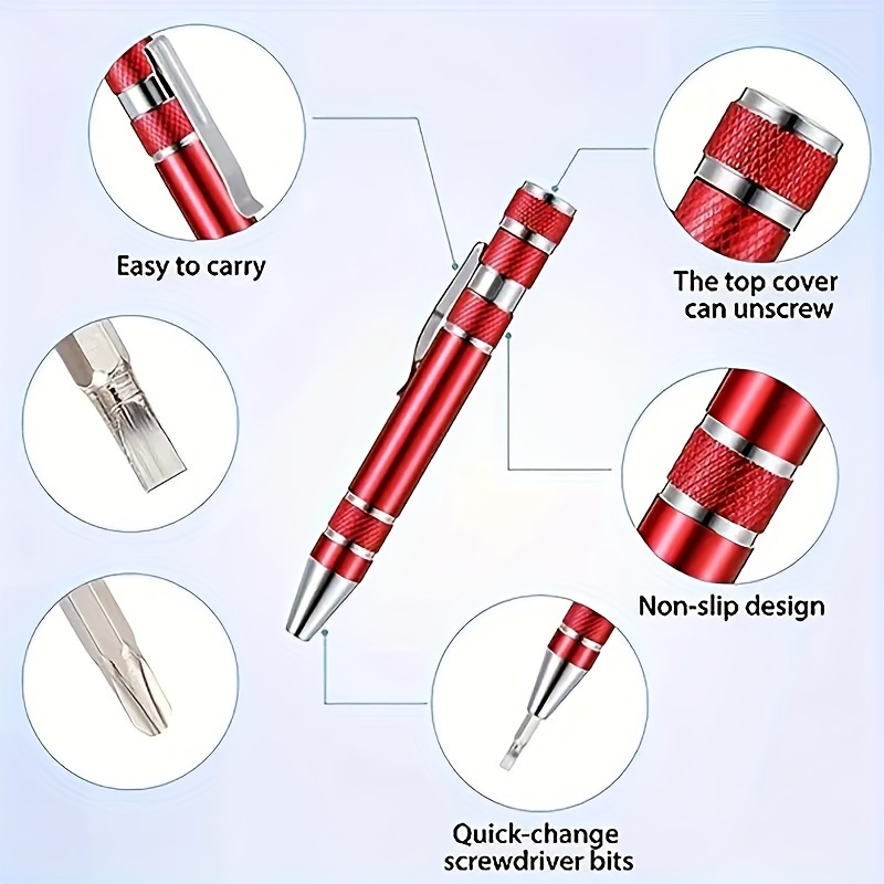 1pc 8 in 1 magnetic multi tool screwdriver portable   aluminum alloy edc in red details 2