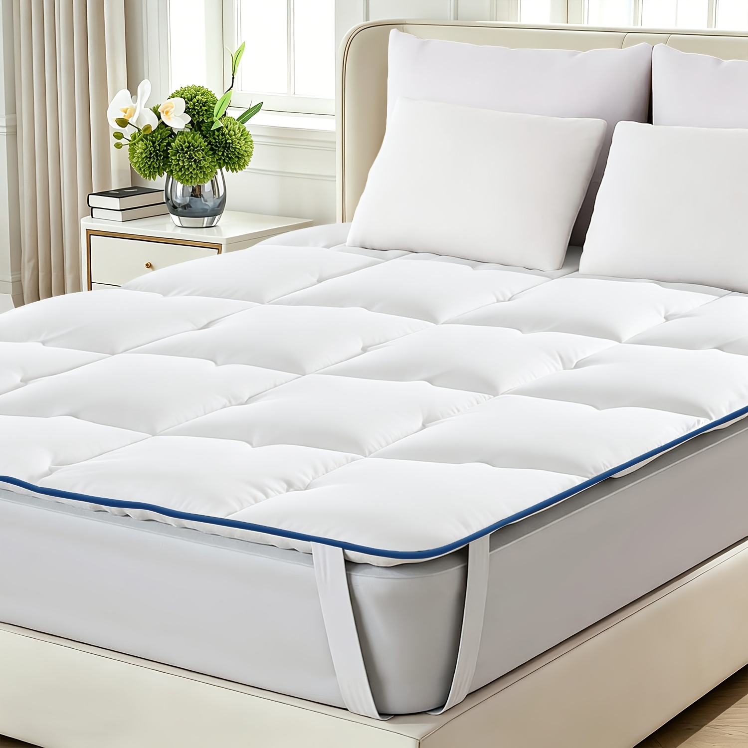Image of Cloud-like Mattress Topper, Non-slip Fixation, Universal In , 900gsm Thickened Filling, Soft And Skin-friendly, Comfortable Sleep, Suitable For Mattresses, Machine Washable.