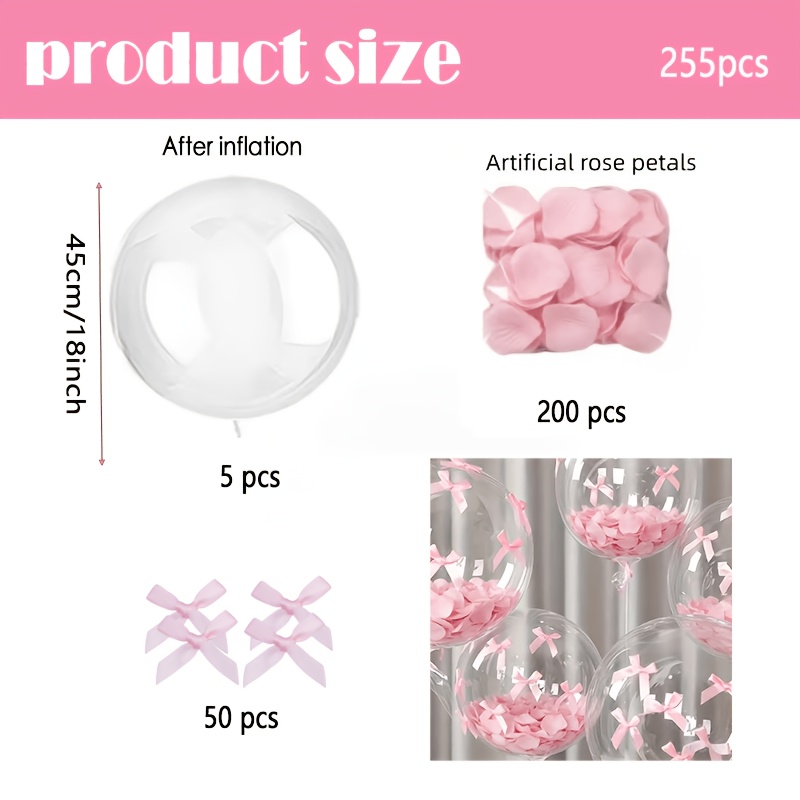 TEMU Kit de 255 pièces d'accessoires de décoration pour une ambiance de printemps, comprenant des ballons à bulles transparents de 18 pouces, 200