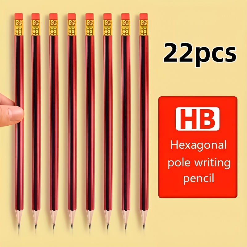 Image of 22 Premium Hb Pencils With Erasers, 0.5mm Lead, Red And Black Wooden Shaft, Suitable For Writing, Drawing, Sketching, For Students, School, Office, Artists, And Adult Art Supplies