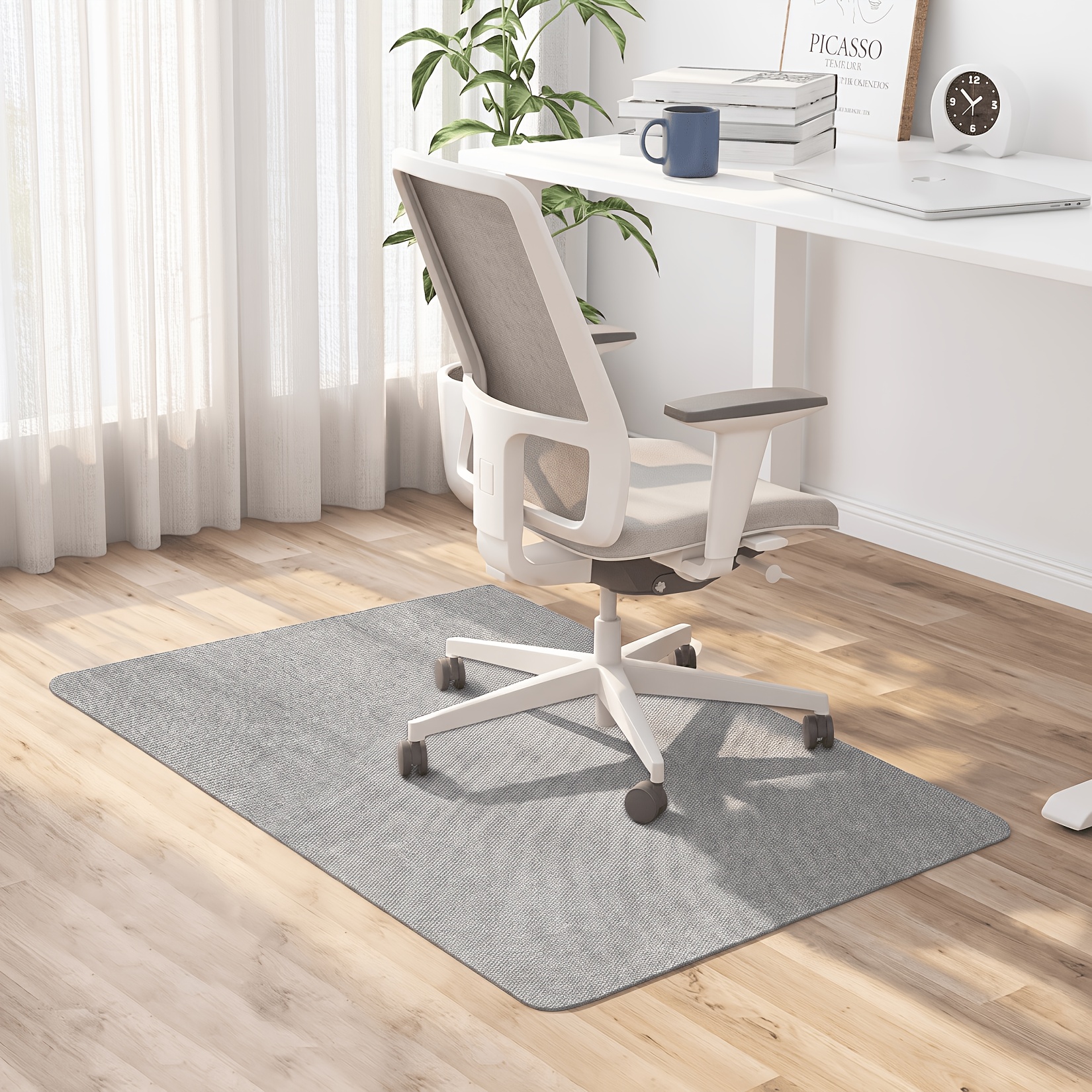 Image of Large Wooden Floor Office Chair Mat 140x90cm, 5.5mm Thickened Anti-slip Under-chair Mat, Cuttable Home Computer Chair Floor Protection Mat