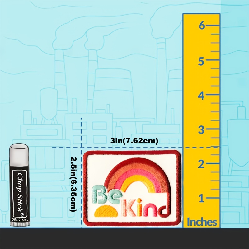 1pc Trendy Mixed Color Embroidered "be Kind" Iron-on Patch Appliqué With Rainbow Design For Clothing Decoration