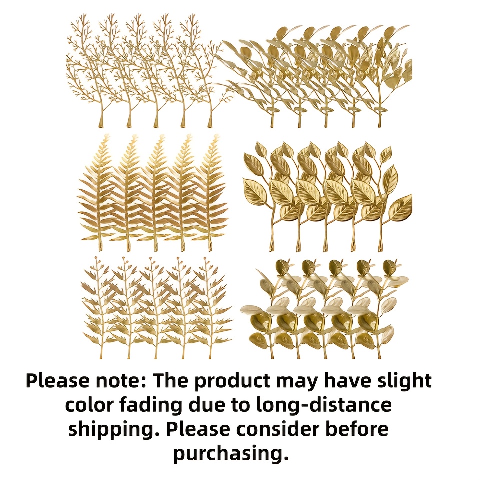 Image of Artificial Mini 5inch Fake Golden Plants Foliage Stems Simulation Eucalyptus Cedar Elm Leaves Grass Stems For Wedding Picks Decoration Wreath Crafts Christmas Tree Filler, Spring Festival