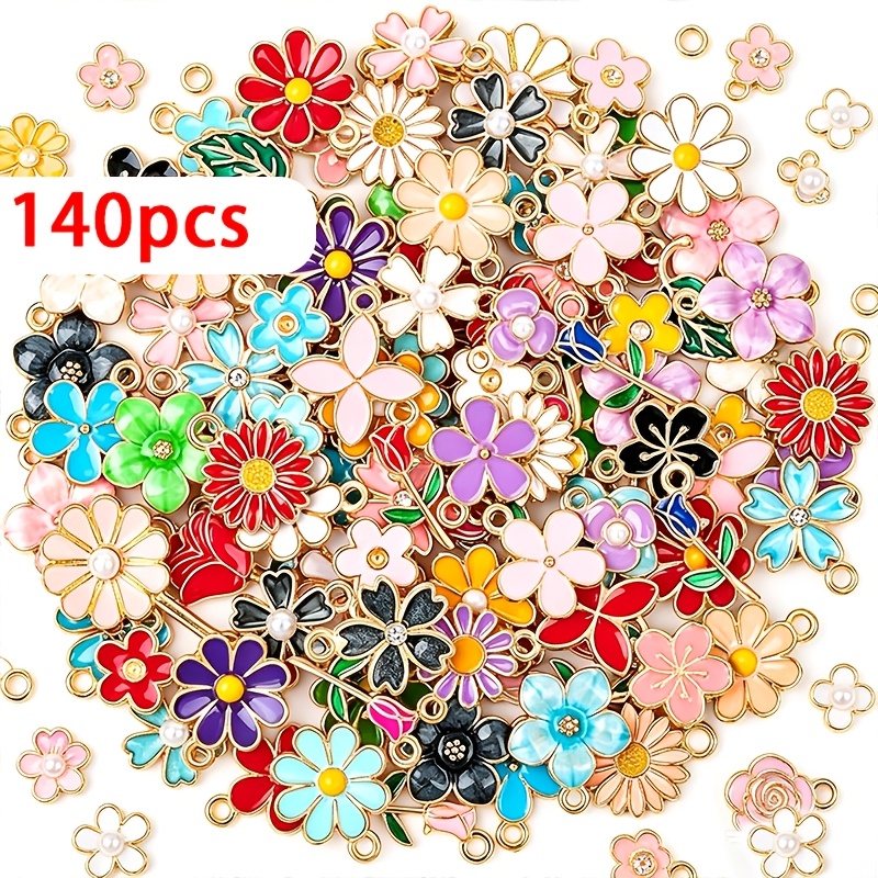 70/140pcs Random Style Flower Element Zinc Alloy Enamel Charms