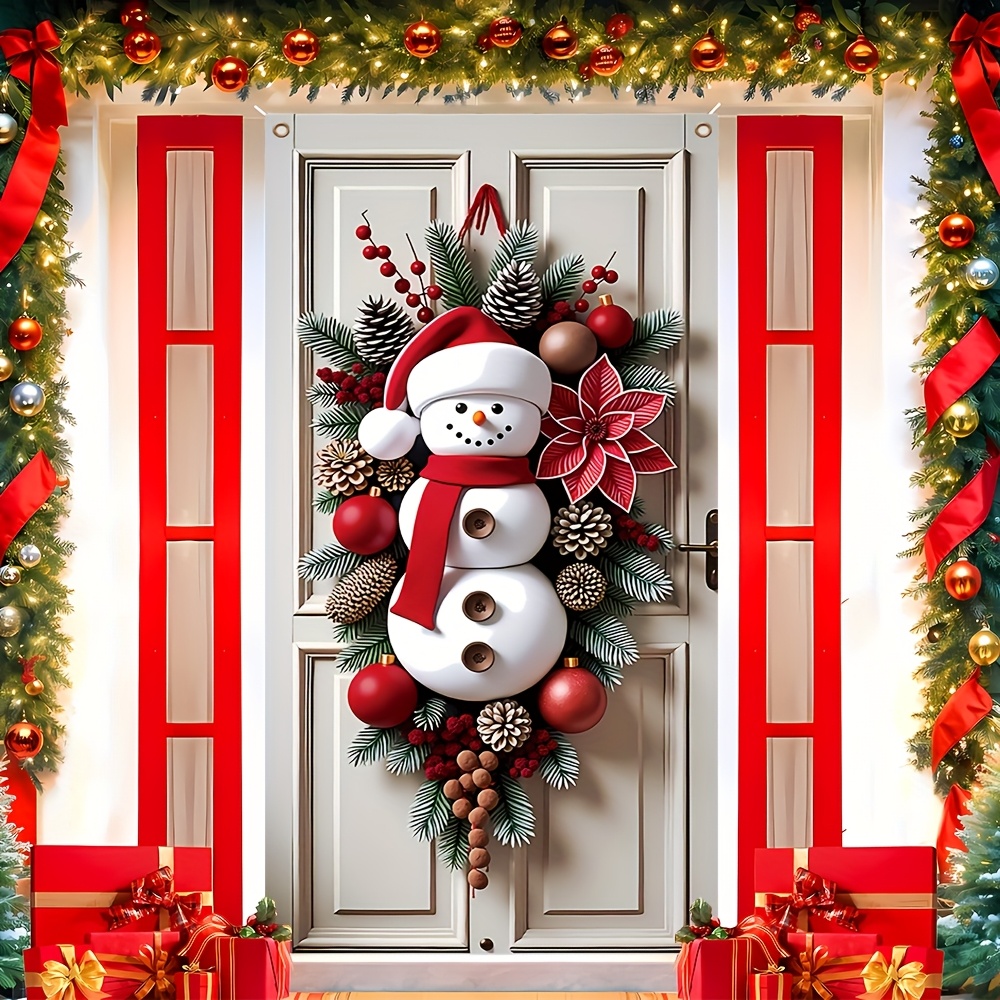 

Seasonal Joy, Snowman & Christmas Wreath - For / , Photo Props, 35.4 X