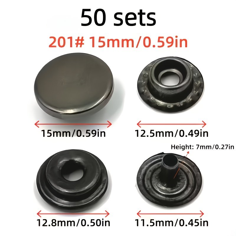 TEMU 50er Set mit 200 Edelstahl Druckknöpfen, 12,5 mm/15 mm Metall Druckknopfverschlüsse für Projekte wie Bootsabdeckungen, Quilten, Leinwand, Denim,