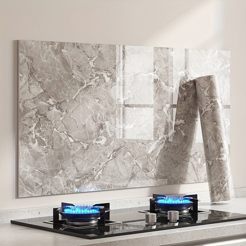 Kitchen And Bathroom Stickers, Waterproof And Oil-resistant Self-adhesive Wallpaper, Imitation Ceramic Tile Stove Cover Film, Heat-resistant Marble Countertop Protective Film