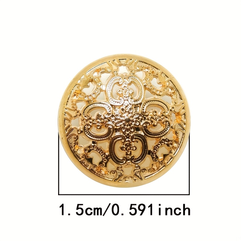 TEMU 10pcs Golden European Retro Hollow Carved Metal Buttons - Intricate Floral Scrollwork Design For Jacket Blouse Clothing Accessories, Buttons For