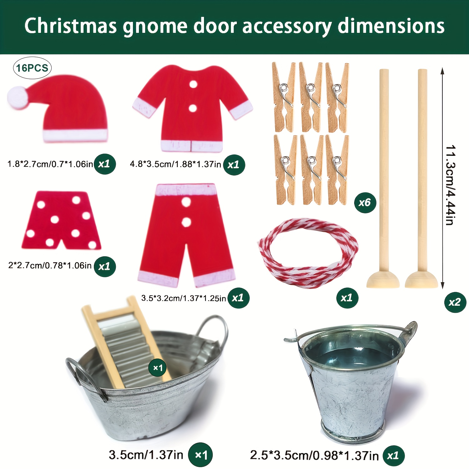 16pcs Mini Christmas Gnome Additions Set, Gnome Hanger Set, Christmas Gnome Door Additions Set, Christmas Decorations, Includes , Bucket And Float, For Christmas Dollhouse Decoration