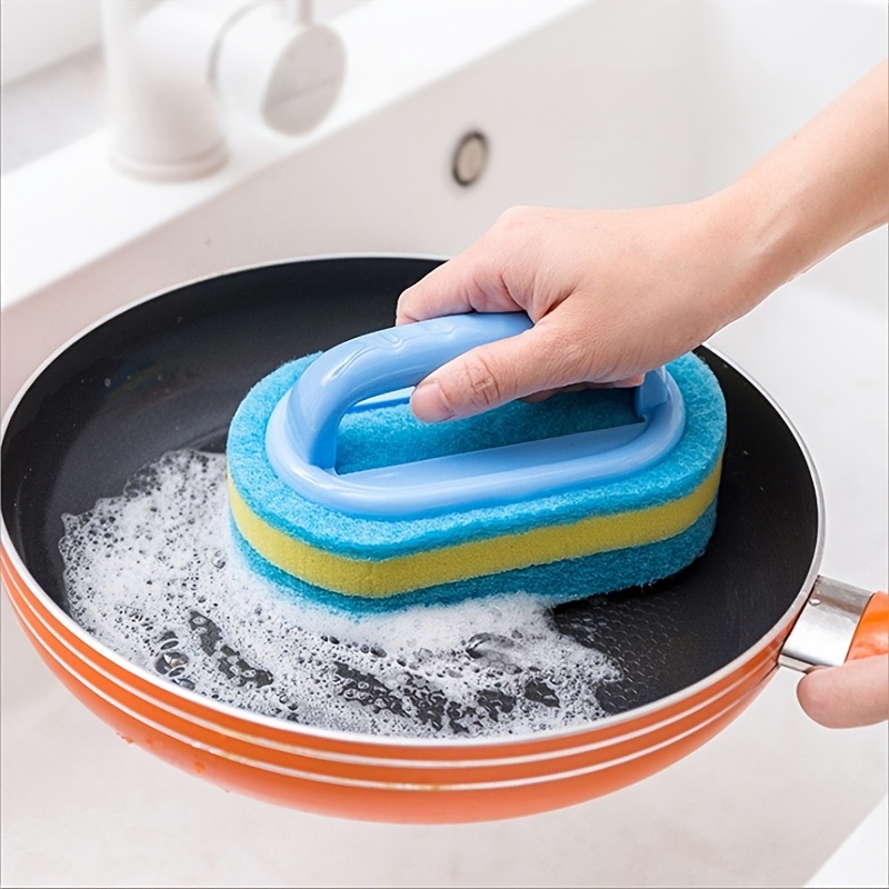 6pcs heavy duty natural sponge cleaning brushes with ergonomic handles thickened scrub pads quick dry non scratch for kitchen bathroom pots pans dishes   hands durable no pilling scrubbing brush for cleaning 0