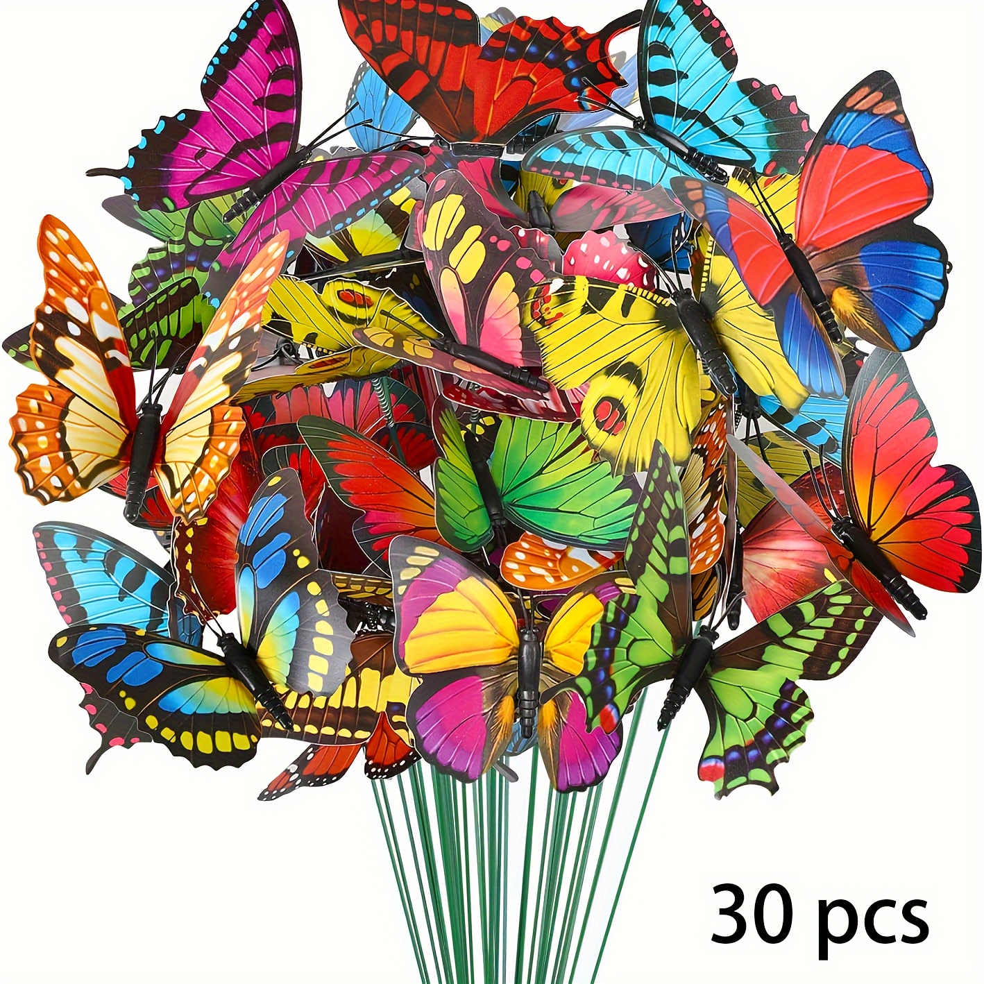 TEMU 30pcs Artificial Butterfly Garden Stakes - Plastic Outdoor Holiday Decorations For Valentine's Day, Graduation, Spring & Summer - Freestanding Flower Themed Yard Ornaments Without Electricity