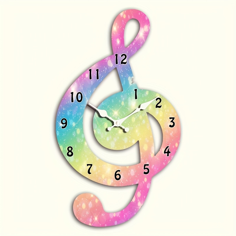 TEMU 1pc Unique Clock, Creative Musical Note Wall Clock, Irregular Cutout Music Wooden Quartz Silent Clock, Suitable For Bedroom Living Room Office