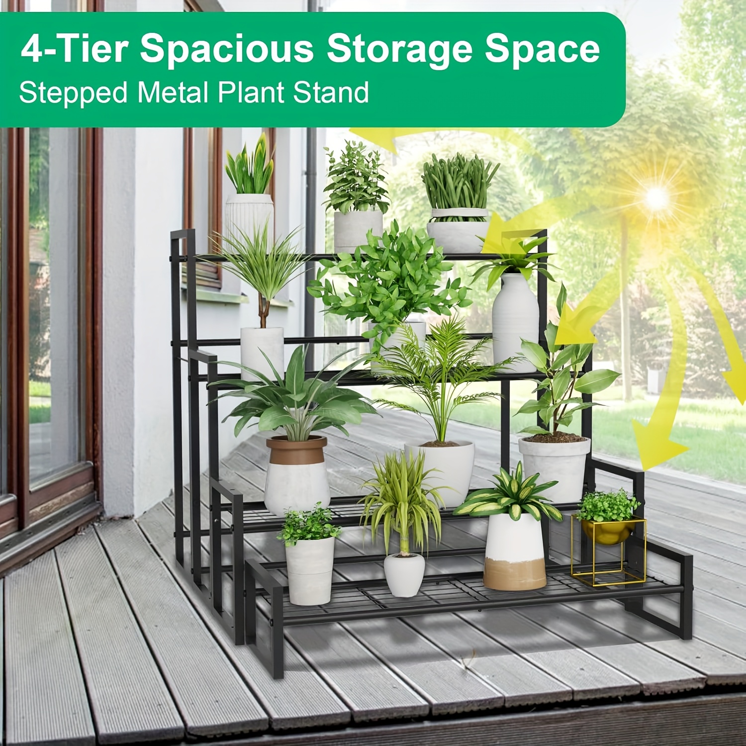 3-tier stackable plant stand with glass shelves & sturdy metal legs - tall  indoor/outdoor garden shelf for flowers, plants, display - black | Shop On  Temu And Start Saving | Temu